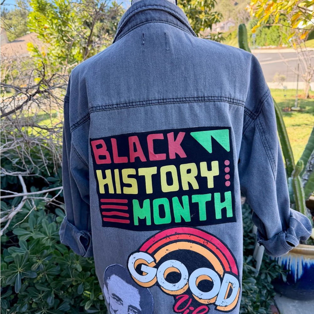 Unisex Black History Month Gray Denim Jean Jacket Snap Front-medium